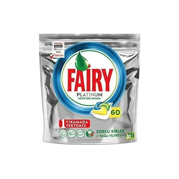 Fairy Platinum Bulaşık Makinesi Tableti Limon Kokulu 60'lı ürün görseli 1