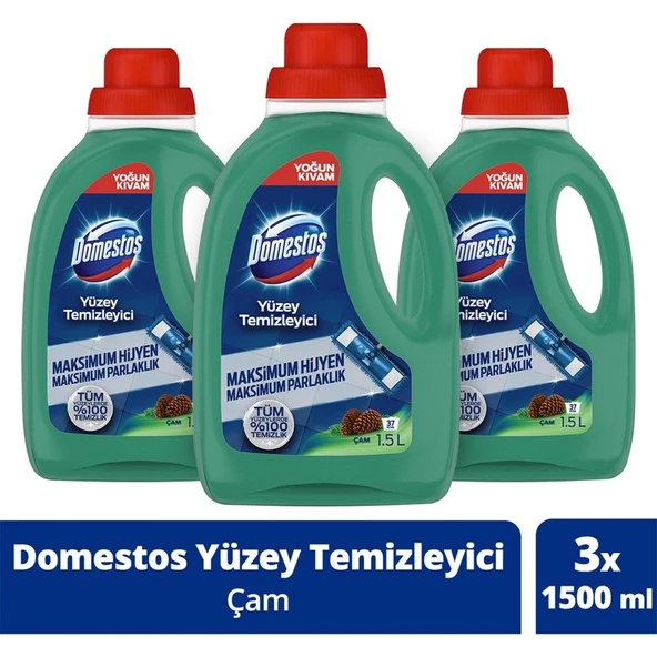Domestos Yüzey Temizleyici Çam Maksimum Hijyen Tüm Yüzeyler için Yüzey Temizleyici 1500 ml x3 ürün görseli 1