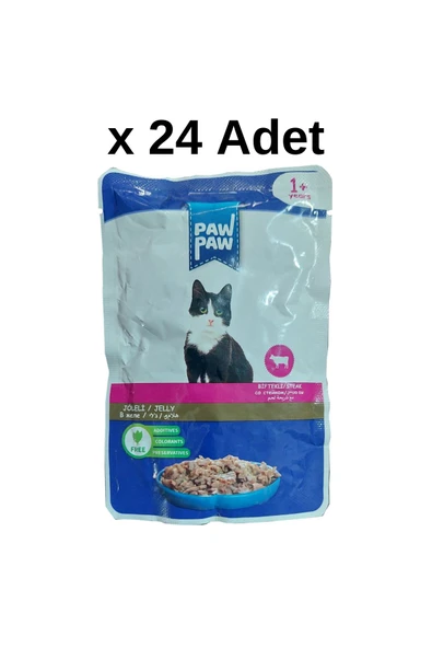 PawPaw Jöle İçinde Biftekli Yaş Kedi Maması 85 gr x 24 Adet ürün görseli 1