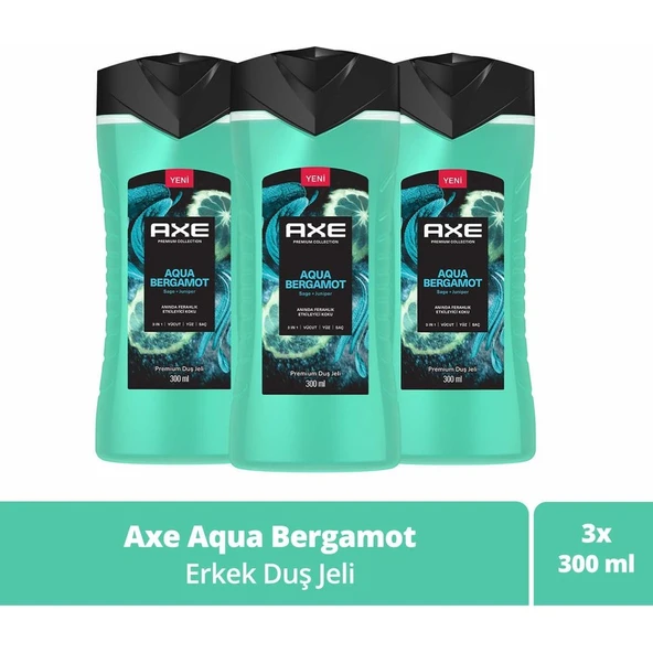 Axe Premium Collection Duş Jeli Aqua Bergamot 3 In 1 Vücut Saç Yüz 300 ml X3 ürün görseli 1