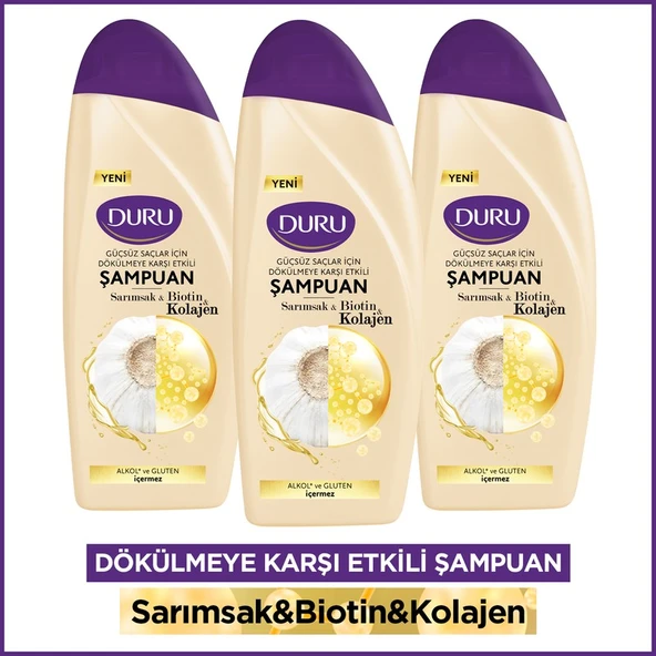 Duru Sarımsak&Biotin& Dökülmeye Karşı Etkili Şampuan 3x500 Ml ürün görseli 1