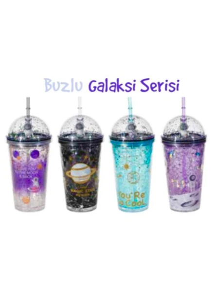 PUTI PIPETLI BARDAK 450ml BUZLU GALAXY 4 RENK ürün görseli 1