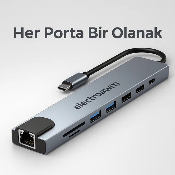 Macbook Pro Air İçin USB Type-C Hub Dönüştürücü 8 in 1 Çoklayıcı ürün görseli 1