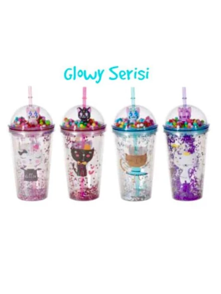 PUTI PIPETLI BARDAK 450ml GLOWY SERISI 4 RENK ürün görseli 1