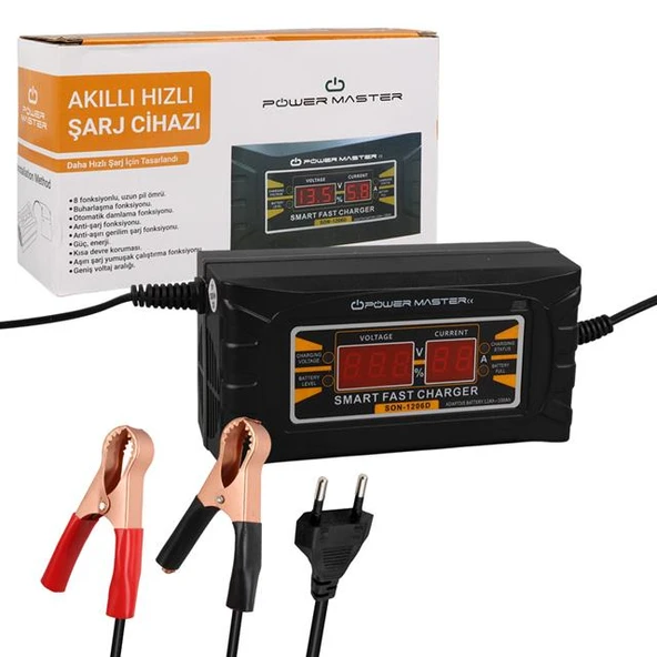 Powermaster SON-1206D 12 Volt 6 Amper Dijital Göstergeli Akıllı Akü Şarj Cihazı ürün görseli 1