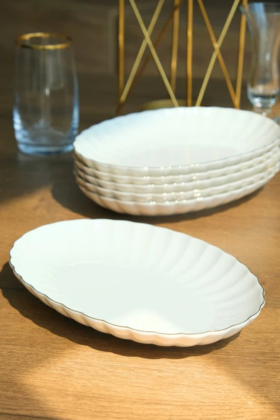 Kütahya Porselen Bone Luz Altın File Kayık Tabak 27x19cm BNLZF28KY20 6 lı ürün görseli 1