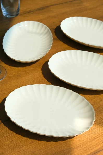 Kütahya Porselen Bone Luz Altın File Kayık Tabak 27x19cm BNLZF28KY20 4 lü ürün görseli 1
