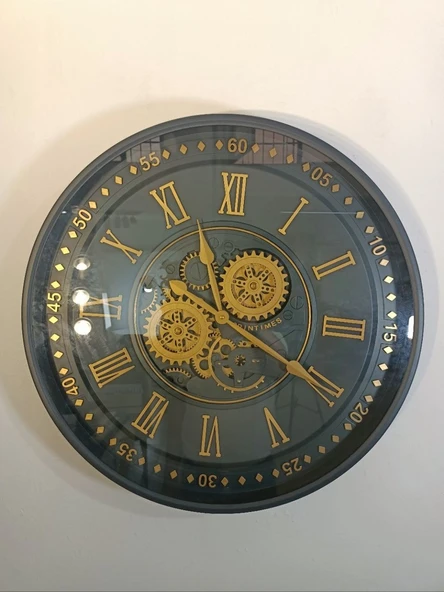 Biev Metal Çarklı Saat Siyah Gold 60 cm ürün görseli 1