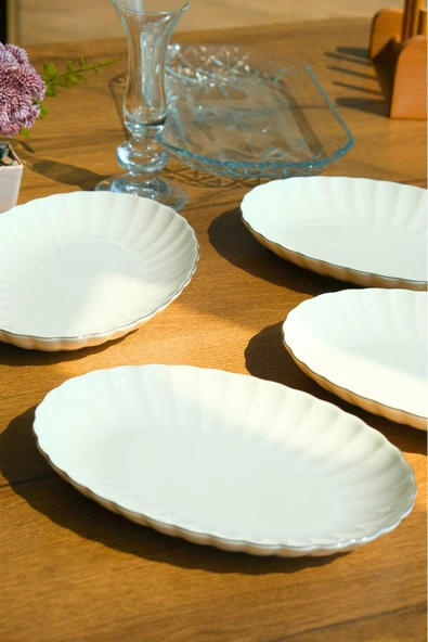 Kütahya Porselen Bone Luz Platin File Kayık Tabak 27x19cm BNLZF28KY220 4 lü ürün görseli 1