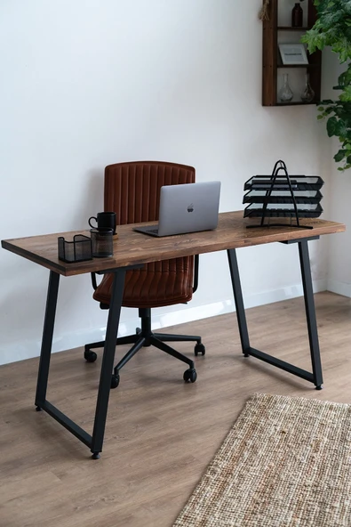 TOLIAHOME Dekoratif Tasarım Ceviz Renk Doğal Masif Ahşap Çalışma Ofis Bilgisayar Ders Masası ürün görseli 1