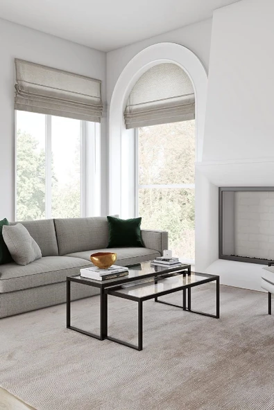 TOLIAHOME Modern Siyah Renk 2’li Metal İskeletli Temper Camlı Zigon Orta Sehpa ürün görseli 1