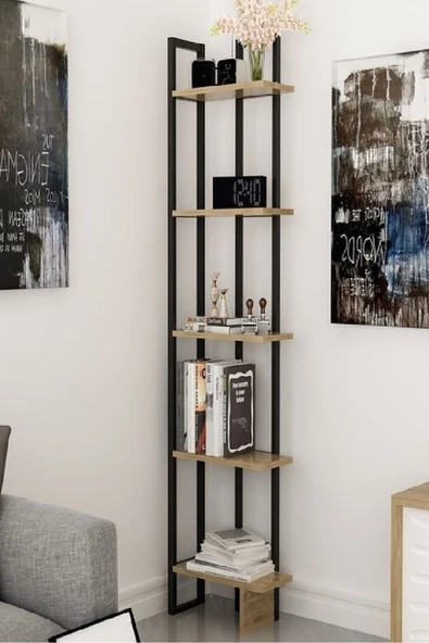 Plus aksesuar Kitaplık Raf Köşe Kitaplık Metal Kitaplık 5 Katlı Raf Kitaplık 185x45x20 ürün görseli 1