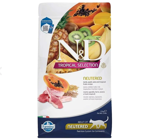 N&D Tropical Selection Kuzu Etli ve Tropikal Meyveli Kısırlaştırılmış Kedi Maması 1.5 Kg ürün görseli 1
