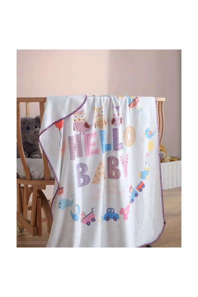 Marilyn Devin Dekor Hello Baby Dijital Baskı Polar Bebek Battaniye 80x110cm ürün görseli 1