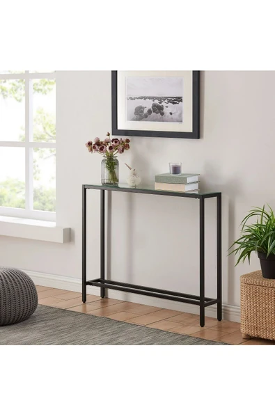 TOLIAHOME Modern Siyah Renk Metal İskeletli Temper Camlı Raflı Dresuar Konsol ürün görseli 1