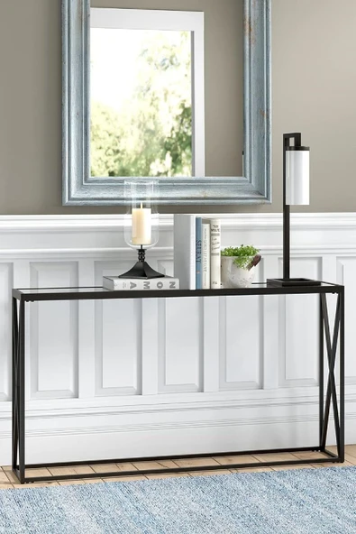 TOLIAHOME Modern Siyah Renk Metal İskeletli Temper Camlı Raflı Dresuar Konsol ürün görseli 1