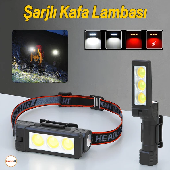 3 LED Kafa Feneri Kafa Lambası 10W Uzun Menzil Usb Şarjlı Ledli Işık Su Geçirmez Kamp El Feneri ürün görseli 1