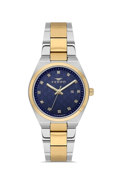 Ferro FL21631AWT-D3 Quartz Çelik Altın/Gri Lacivert Kadran 32 mm Kadın Kol Saati ürün görseli 1