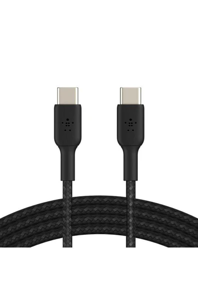 Belkin BoostCharge Örgülü USB-C Hızlı Şarj Kablosu iPhone 15, Galaxy S24, iPad, MacBook için - 1m, Siyah ürün görseli 1