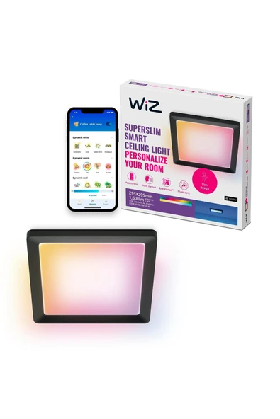 Wiz Siyah Akıllı Sıva Üstü RGB Kare Panel Tavan Armatürü 12W ürün görseli 1