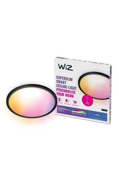 Wiz SuperSlim 22W Siyah Sıva Üstü RGB Akıllı LED Yuvarlak Panel Tavan Armatürü 42 cm çapında 2600 Lumen ürün görseli 1