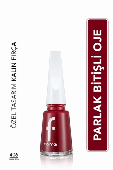 Flormar Klasik Parlak Bitişli Yüksek Pigmentli Oje - Nail Enamel -406 Dark Red New ürün görseli 1