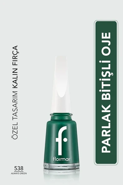 Flormar Klasik Parlak Bitişli Yüksek Pigmentli Oje - Nail Enamel -538 Always Green ürün görseli 1