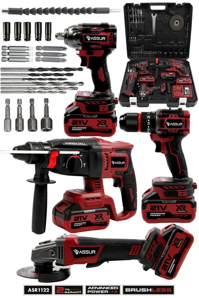 Assur Profesyonel 21V 4'lü Set Taşlama & Somun Sıkma Sökme & Matkap & Kırıcı Delici Hilti ürün görseli 1