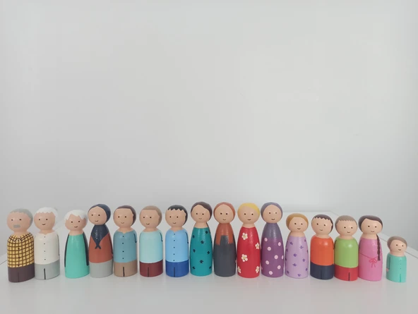 16 Adet Ahşap Boyalı Pegdoll ürün görseli 1