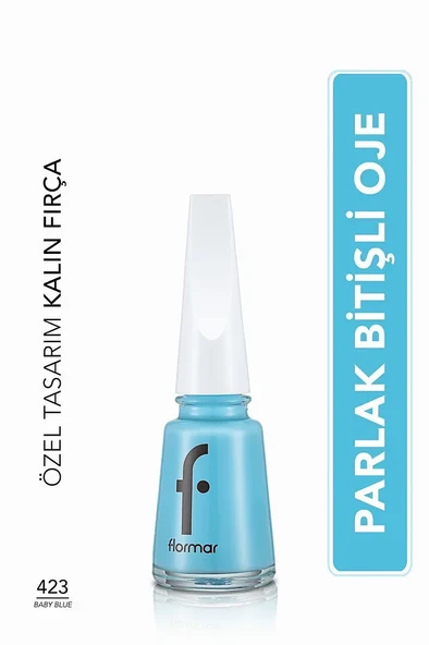 Flormar Nail Enamel Yüksek Pigmentli & Parlak Bitişli Oje Fne-423 Baby Blue ürün görseli 1