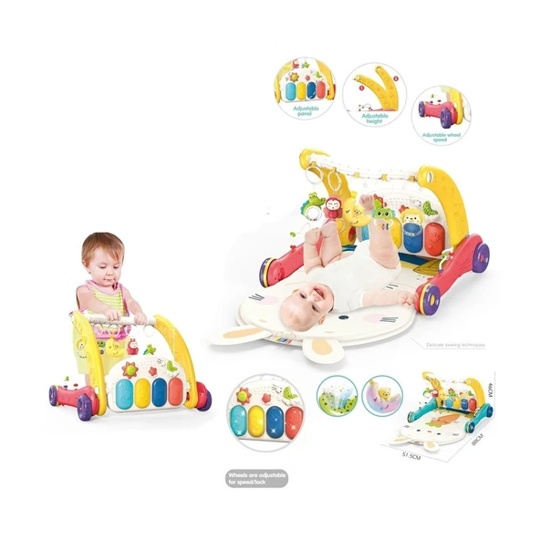 BIB6016- Vardem Piyanolu Bebek Yürüteci ve Tavşan Desenli Kırmızı Oyun Halısı  2 in 1 ürün görseli 1