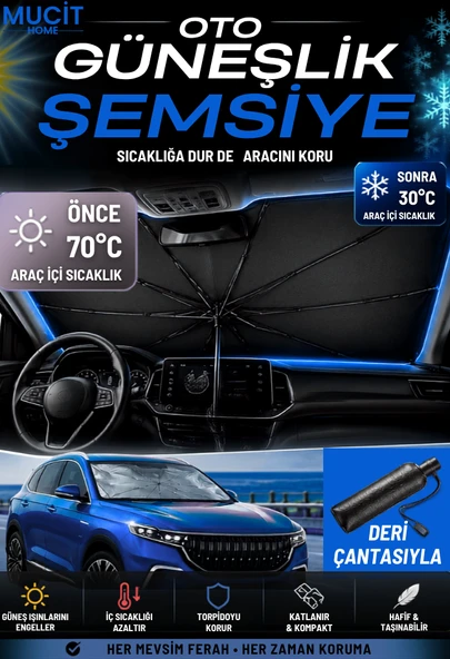 Mucit Home Şemsiye Tipi Araç Ön Cam Güneşliği | Katlanabilir Oto Güneş Koruyucu ürün görseli 1