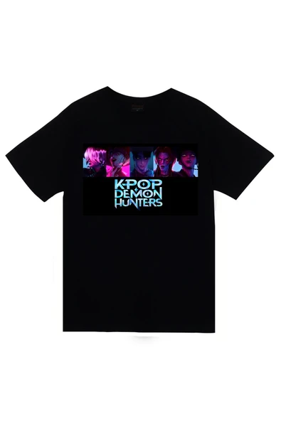 fame-stoned K-Pop Demon Hunters – Saja Boys Baskılı Unisex %100 Pamuk Siyah T-shirt ürün görseli 1