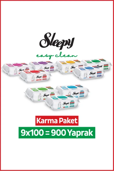 Sleepy Easy Clean Premium + Çiçek Serisi + Doğa Serisi Yüzey Temizlik Havlusu Mendili 9x100 Karma Paket ürün görseli 1