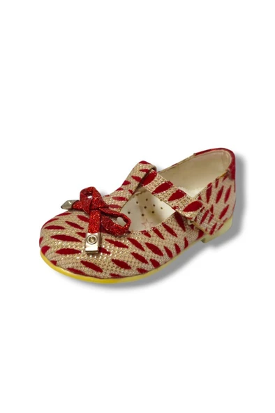 Miss Jr 3088-20 Zebra Desen Fiyonklu Kız Çocuk Babet Kırmızı Beyaz ürün görseli 1