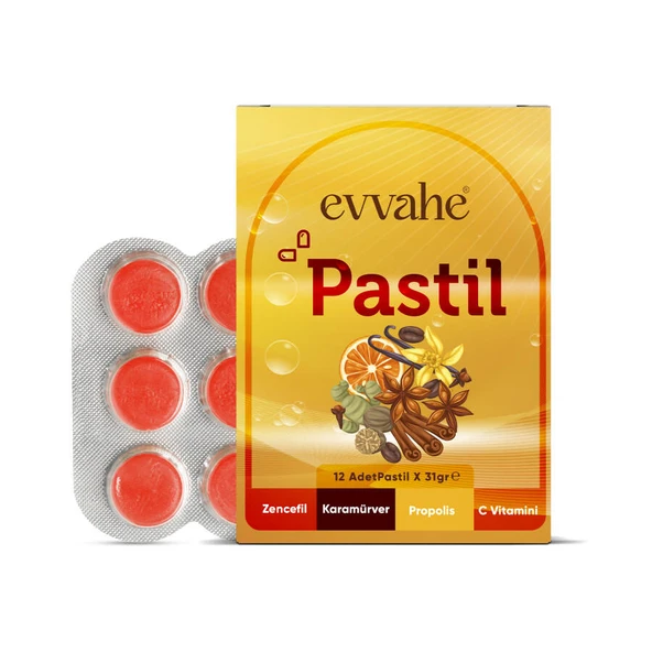Evvahe Doğal Pastil 12 adet(Zencefil, Karamürver, Propolis, C vitamini İçeren Pastil Takviye Edici Gıda) ürün görseli 1