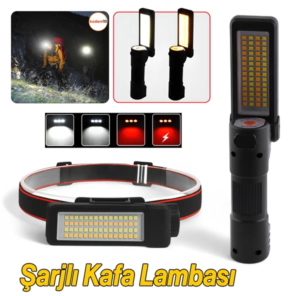 Güçlü Işık Kafa Feneri Kafa Lambası 10W Uzun Menzil Usb Şarjlı Ledli Işık Su Geçirmez Kamp El Feneri ürün görseli 1
