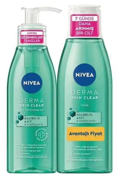 Nivea Derma Skin Clear Sivilce Karşıtı Yüz Temizleme Jeli 150 Ml + Tonik 200 Ml Salisilik Asit (BHA) ürün görseli 1