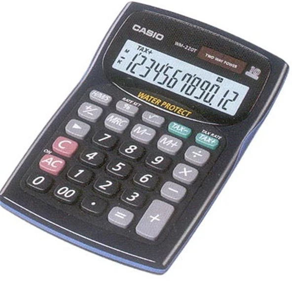 Casio WM-220MS-BU 12 Hane Mavi Suya-Toza Dayanıklı Masa Üstü Hesap Makinesi ürün görseli 1