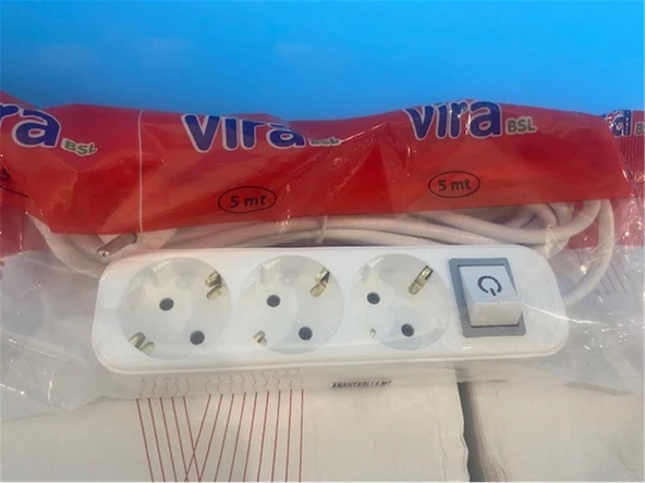Vira 3lü 2mt Anahtarlı Topraklı Priz ürün görseli 1