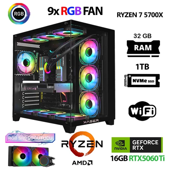 Xaser SovaX40 Ryzen 7 5700x 32GB Ram 1TB M.2 NVMe SSD 16GB RTX5060Ti Sıvı Soğutmalı Oyuncu Tavsiye Sistem ürün görseli 1