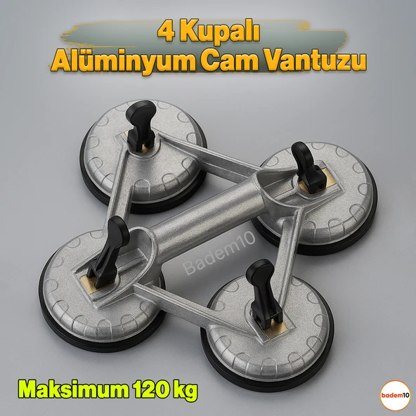 4'lü Kupalı Vakumlu Alüminyum Gövdeli Güçlü Cam Mermer Granit Ağır Yük Taşıma Vantuzu Vantusu Vantuz ürün görseli 1