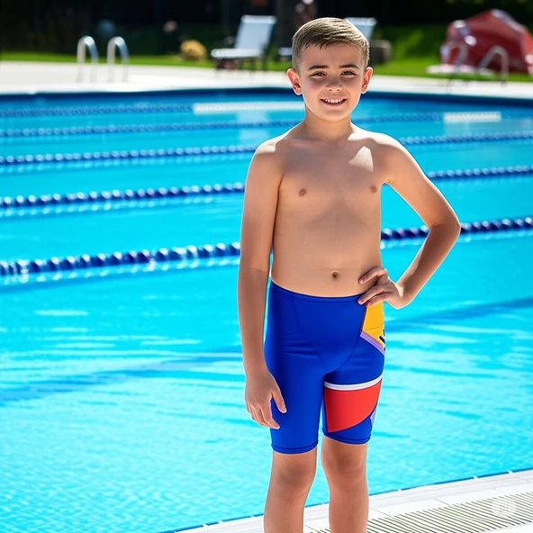 Speedo Placement V Cut Digital Jam-mer Erkek Çocuk Yüzücü Mayosu Mavi ürün görseli 1