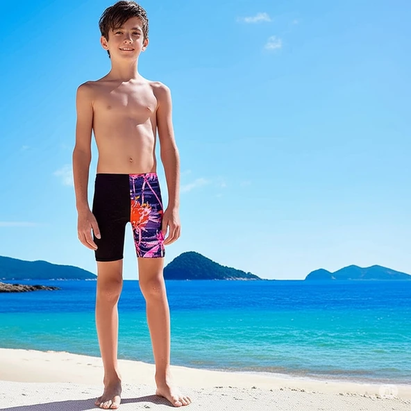 Speedo Allover Digi Jam-mer Erkek Çocuk Yüzücü Mayosu Siyah-Mor ürün görseli 1