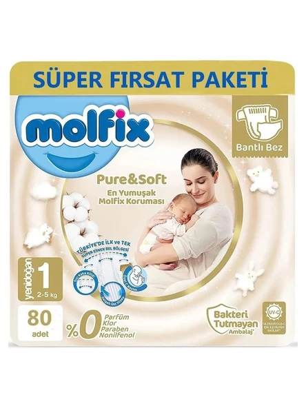 Molfix Pure&Soft 1 Numara Yenidoğan 80'li Bebek Bezi ürün görseli 1