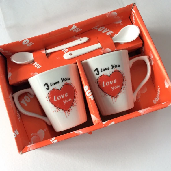 I Love You Temalı Espresso Fincanı 2'li set Kaşıklı ürün görseli 1