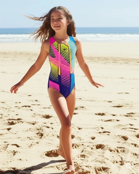 Speedo Digital Baskı Splashback Kız Çocuk Yüzücü Mayosu Gökkuşağı ürün görseli 1