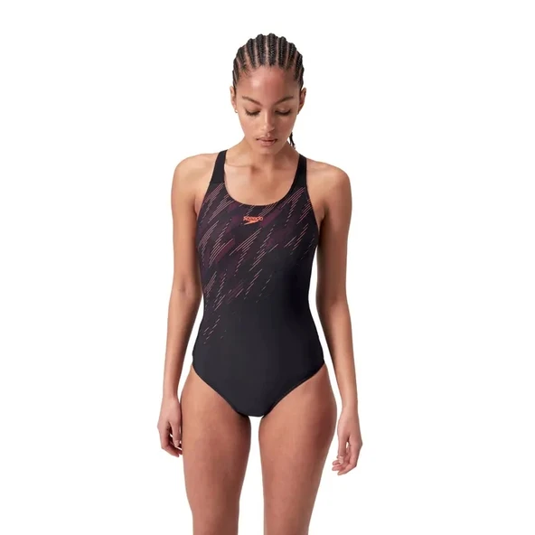 Speedo Hyper Boom Yerleştirmeli Kaslı Sırt Kadın Mayosu Siyah-Bordo ürün görseli 1