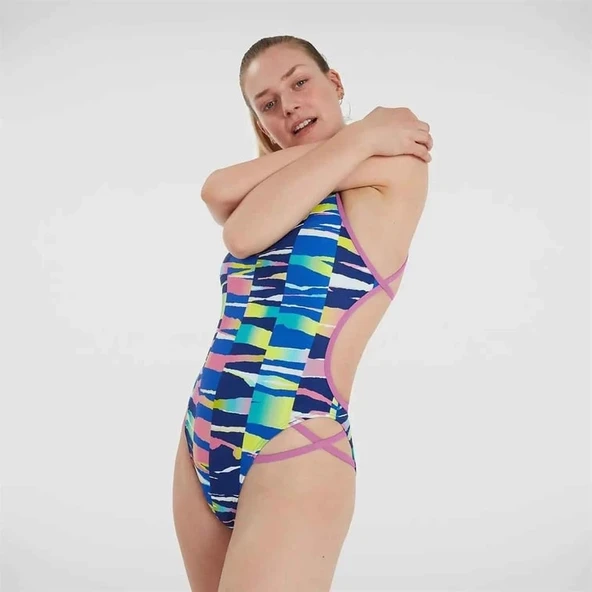 Speedo Rainbow Ripple Freestyler Kadın Yüzücü Mayosu Renkli ürün görseli 1