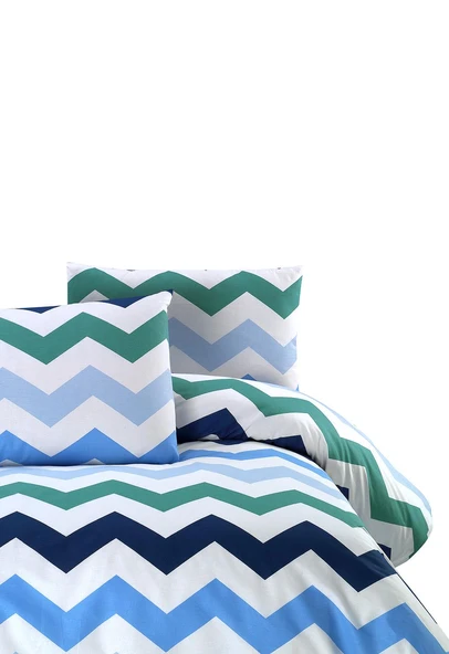 Cotton Collection Ranforce Çift Kişilik Nevresim Seti Zigzag Lacivert ürün görseli 1